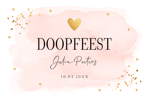 Doop uitnodiging doopkaart waterverf meisje roze hartje
