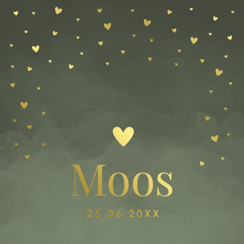 Geboortekaartje jongen groen hartjes goudfolie