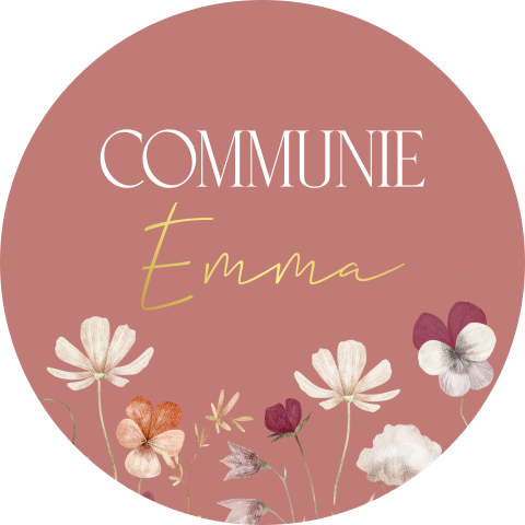 Sluitstickers rond bloemen roze communie goudfolie