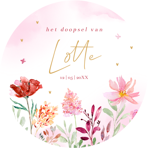 Doop uitnodiging doopkaart meisje bloemen roze rond