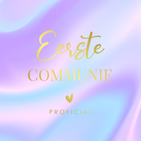 Felicitatie communie kaart meisje holografisch paars goudfolie