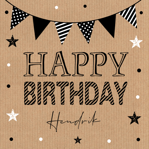 Verjaardagskaart man kraft look slinger sterren zwart wit