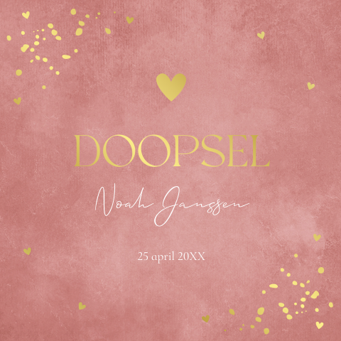 Doopkaart meisje roze hartjes goudfolie