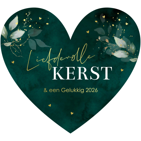 Kerstkaart hartje groen goudfolie botanisch