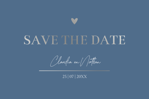 Save the Date kaart lichtblauw luxe goudfolie