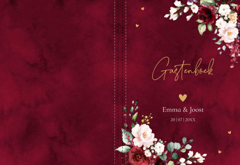 Gastenboek huwelijk rood bloemen