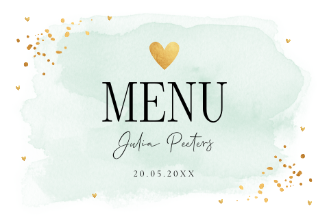 Menukaart waterverf mintgroen confetti goudlook