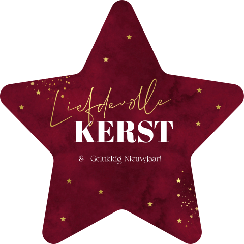 Kerstkaart ster rood goudfolie sterren