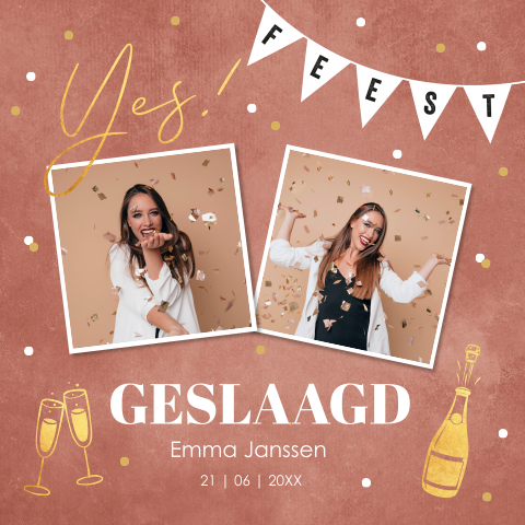Uitnodiging geslaagd foto goudlook panterprint