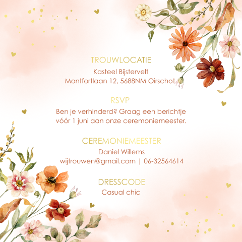 Inlegkaartje bloemen pasteloranje op kalkpapier