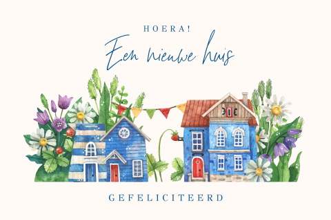 Felicitatie kaart nieuwe woning met huisjes