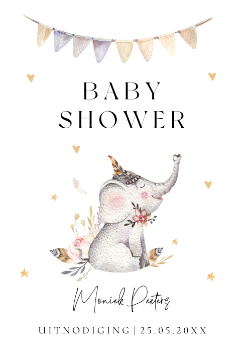 Babyshowerkaart met olifantje en slinger