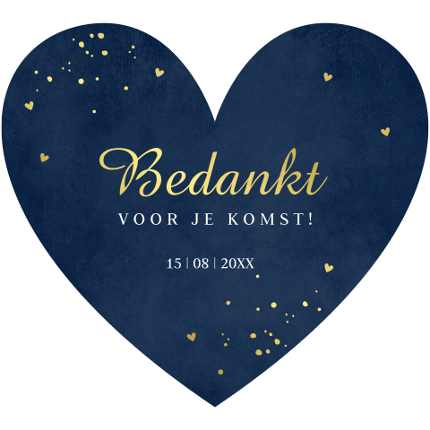 Bedankkaart huwelijk hartjes vorm donkerblauw goudfolie