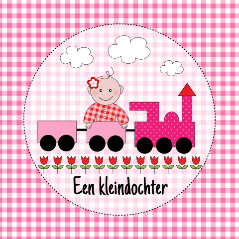 Felicitatie kaart kleindochter met baby in treintje roze