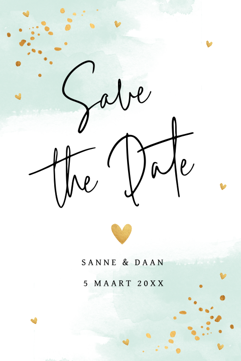 Save the Date kaart groen watercolour goud look