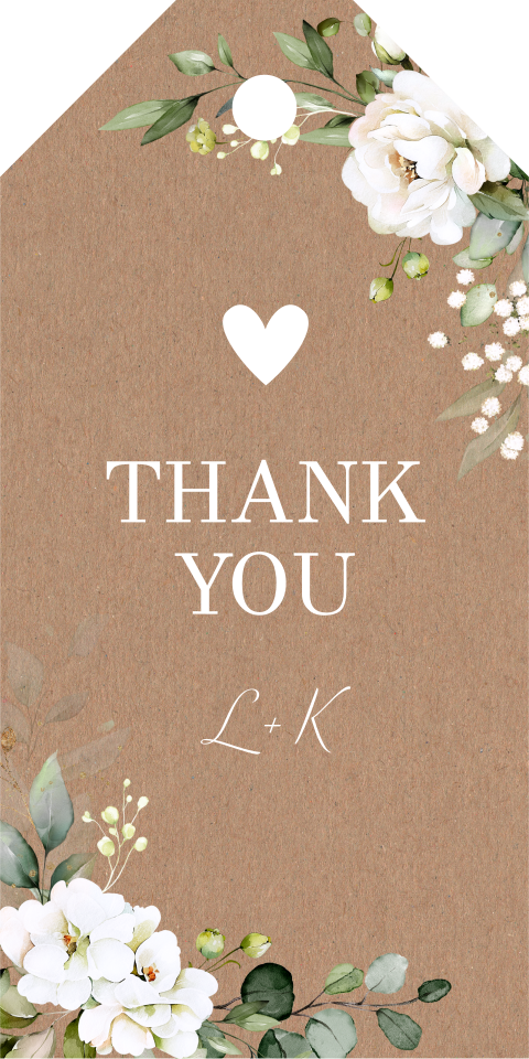 Labeltjes huwelijk kraftlook witte bloemen |  16 stuks