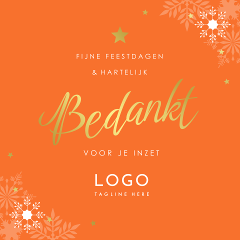 Zakelijke kerstkaart oranje met logo bedankt medewerkers goudfolie