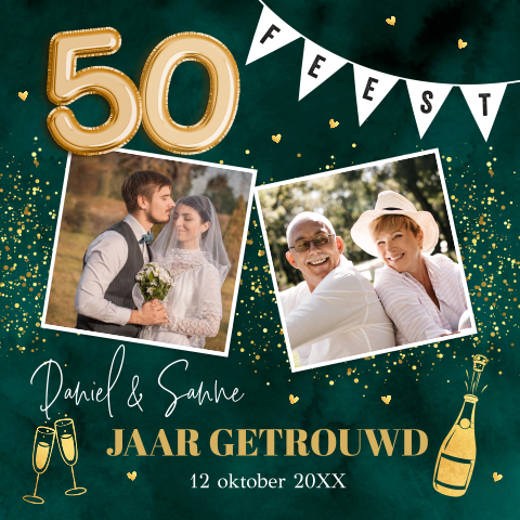 Jubileum uitnodiging 50 jaar getrouwd groen foto goudlook
