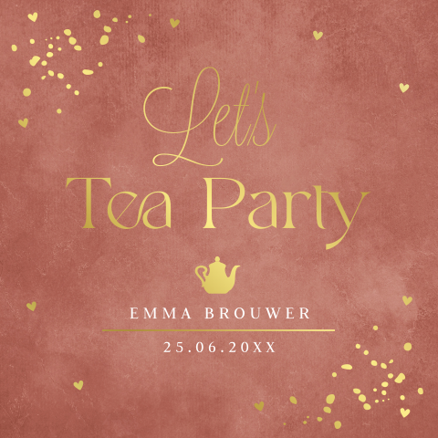 High Tea uitnodiging roestbruin met goudfolie