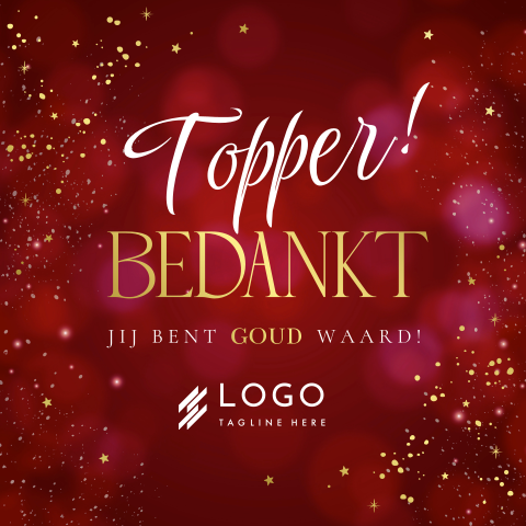 Zakelijke kerstkaart rood met logo bedankt medewerkers goudfolie