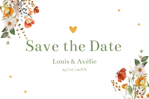 Save the Date kaart veldbloemen rood botanisch