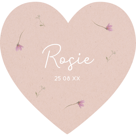 Geboortekaartje meisje hartje roze bloemen