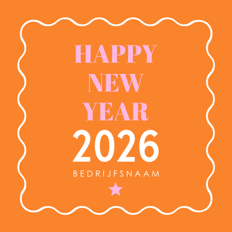 Zakelijke Nieuwjaarskaart oranje 2026 modern typografie roze