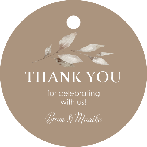 Labeltjes rond huwelijk beige Thank You 4x4 cm | 16 stuks