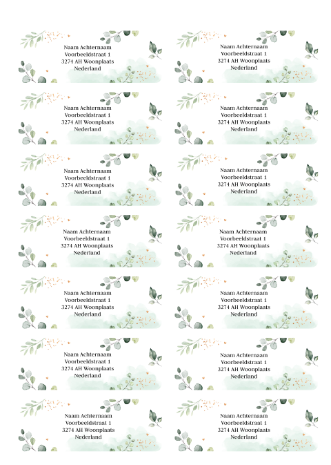 Adressticker floral groen | 14 stuks 97X34 mm