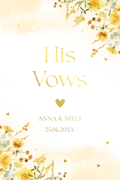 Geloftenkaart bloemen watercolour geel goudfolie