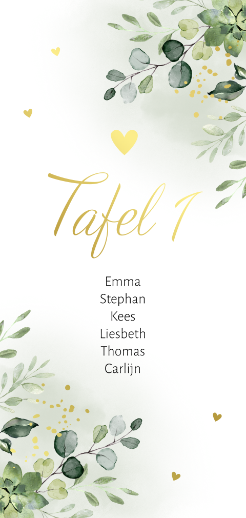 Tafelkaart huwelijk langwerpig botanisch groen goudfolie