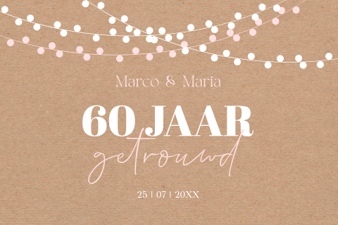 Jubileumkaart uitnodiging 60 jaar getrouwd bruin kraft slinger