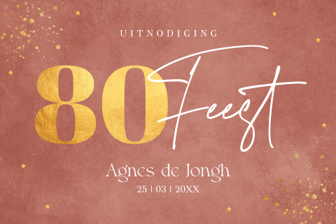 Uitnodiging verjaardag 80 jaar roestbruin goud spetters