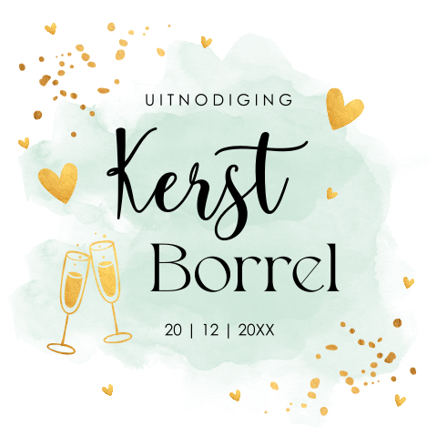 Uitnodiging kerstborrel watercolour mintgroen goudlook confetti