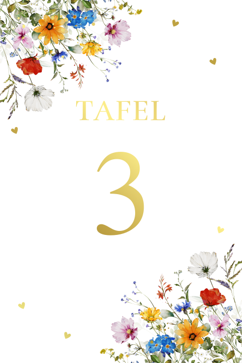 Tafelnummer kaart bruiloft zomerse gekleurde bloemen