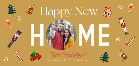 Kerstverhuiskaart met foto leuke kerstfiguurtjes