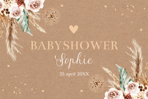 Babyshower uitnodiging bohemian bloemen kraft