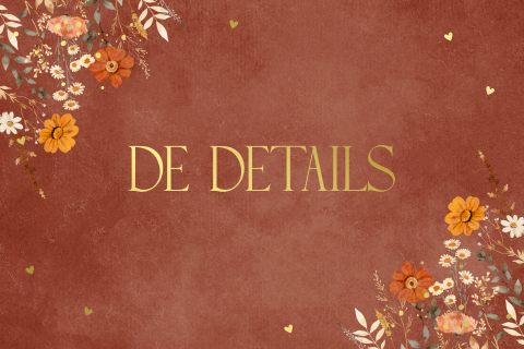 Extra kaartje detaild bruiloft roestbruin bloemen goudfolie