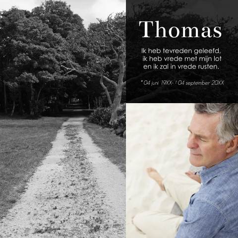 Moderne rouwkaart eigen foto vlakken bos modern