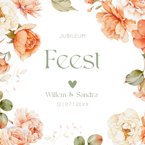 Jubileum uitnodiging 50 jaar getrouwd bloemen oranje