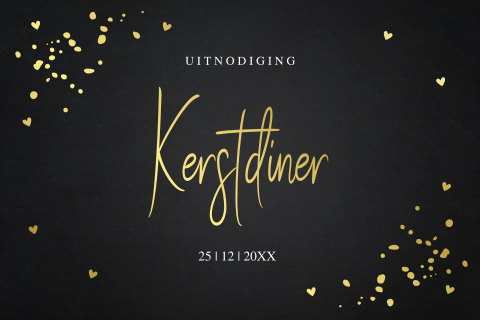 Luxe kerstdiner uitnodiging zwart met goudfolie
