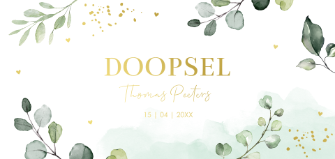 Doopkaart jongen botanisch floral bladeren groen goudfolie