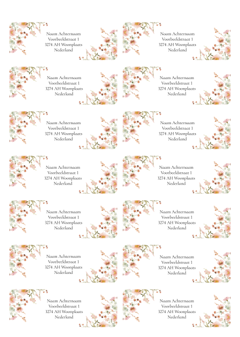 Adresstickers huwelijk bloemen roze| 14 stuks 97X34 mm