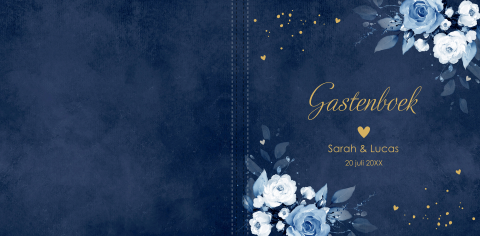 Gastenboek donkerblauw romantische bloemen