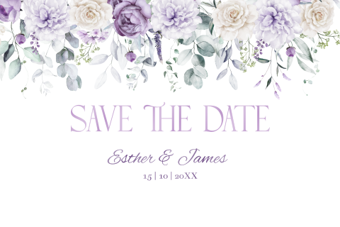 Save the Date uitnodiging paars bloemen hoogglans
