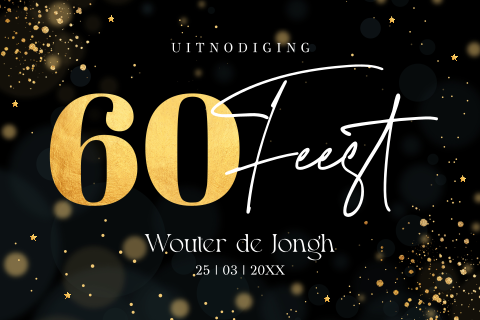 Uitnodiging verjaardag 60 jaar zwart goud spetters