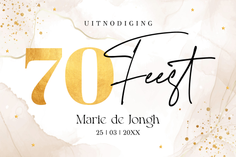 Uitnodiging verjaardag 70 jaar beige goudlook spetters