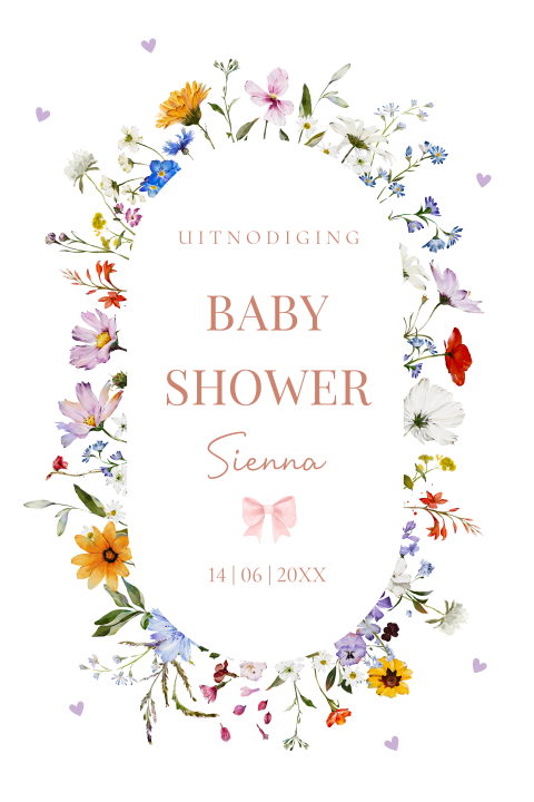 Babyshower uitnodiging bloemenkrans