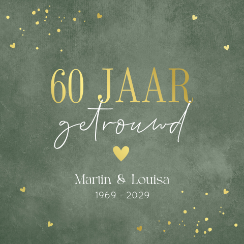 Jubileum uitnodiging 60 jaar getrouwd met foto groen goudfolie