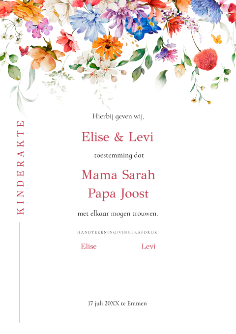 Kinderakte zomerse kleurrijke bloemen rood